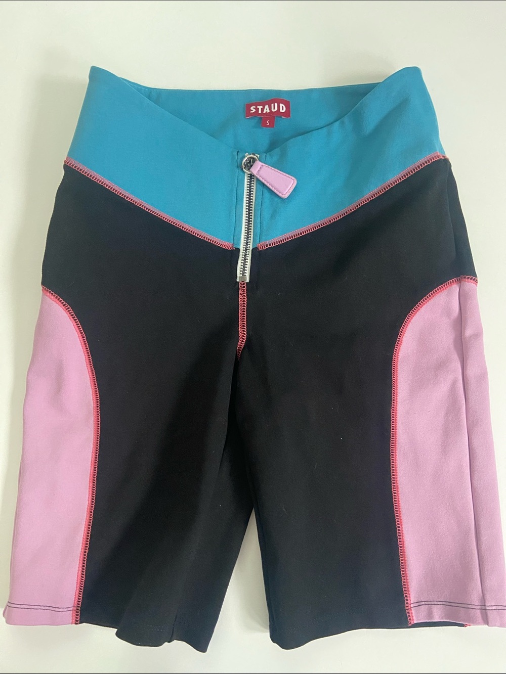 STAUD Black, Pink & Teal Colorblock Bike Shorts